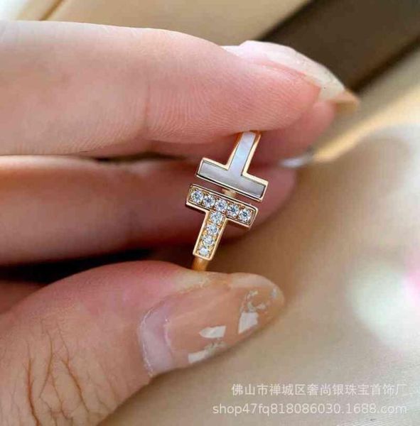 

v gold double t white shell ring 18k rose open set with diamond adjustable ring3820182, Silver