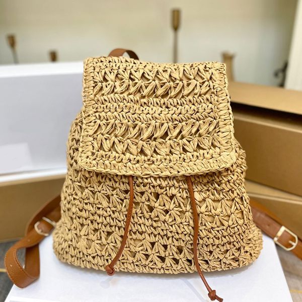 

straw woven backpack shoulder beach bags grass sunshine totes shopping handbag hollow out letter hardware open large capacity fashion women