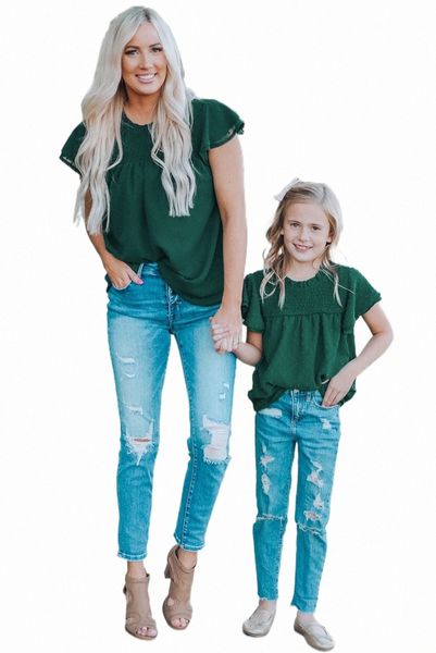 

green tiered sleeve frilled neck dotted 2023 new z1zo#, White