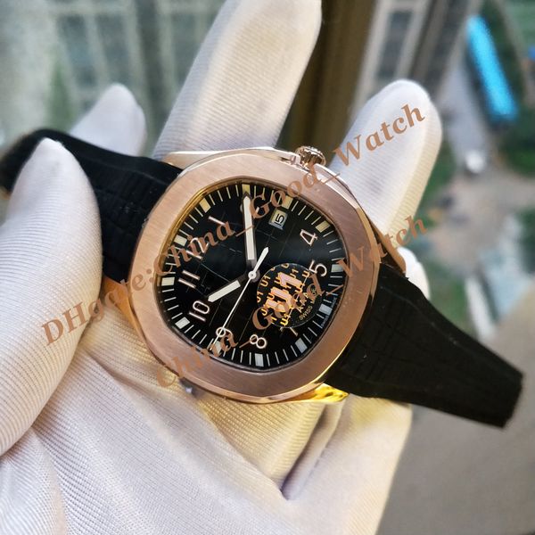 

u1f men's watch 40mm classic 5167a-001 5711 black dial date watches transparent back luminous rose gold rubber strap automatic wristwat, Slivery;brown