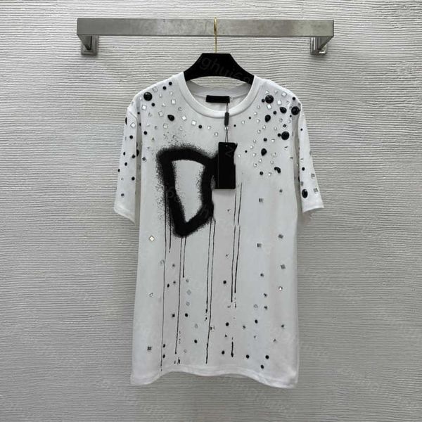 

23ss womens designer clothing tee womens t-shirt round neck pure cotton heavy industry drill letter logo graffiti printing short sleeve t-sh, White