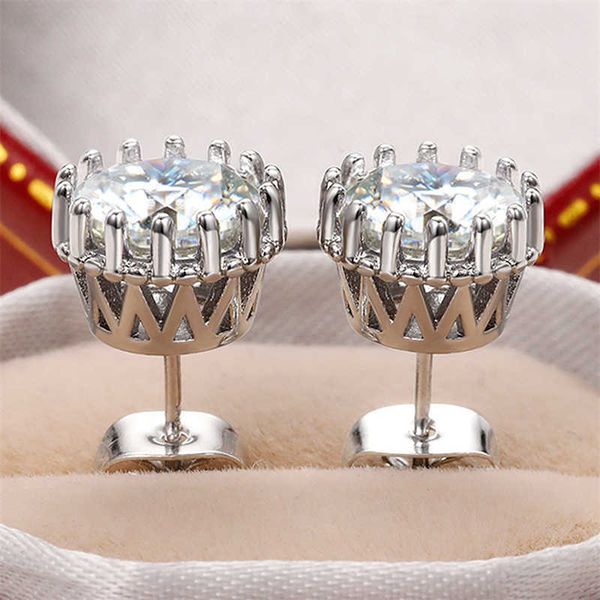 

stud huitan delicate cubic zirconia stud earrings for women silver color geometric setting temperament lady's jewelry fancy girl gift z, Golden;silver