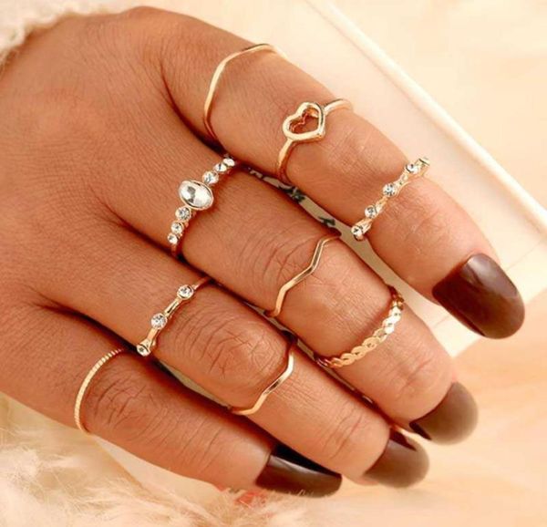 

vienkim 9 pcsset vintage bohemian heart round wave knuckle joint rings set for women gold finger rings jewelry wedding 2021 new q5096918, Silver