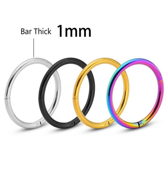 

septum clicker nose ring hinge segment ear helix tragus hoop round earrings steel stainless closed body piercing jewelry18g2288654, Golden