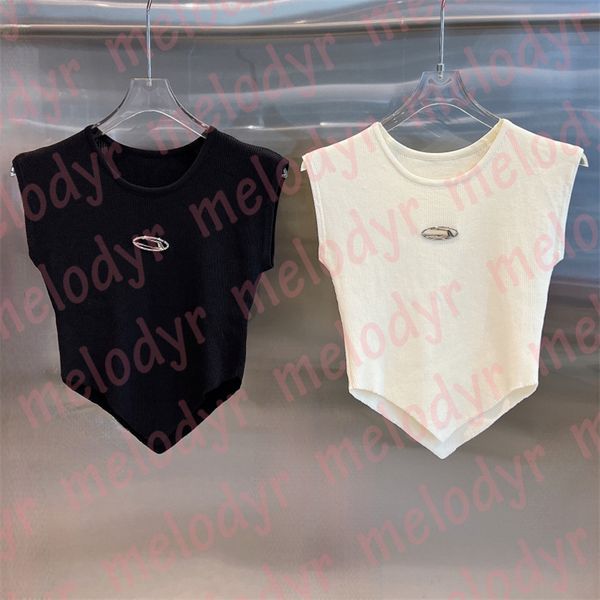 

fashion designer short tanks elastic tight knitted vest metal letter sleeveless tees for women, White