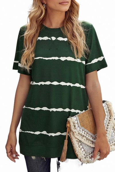 

green tie-dye stripe casual t-shirt 2023 new o0pi#, White
