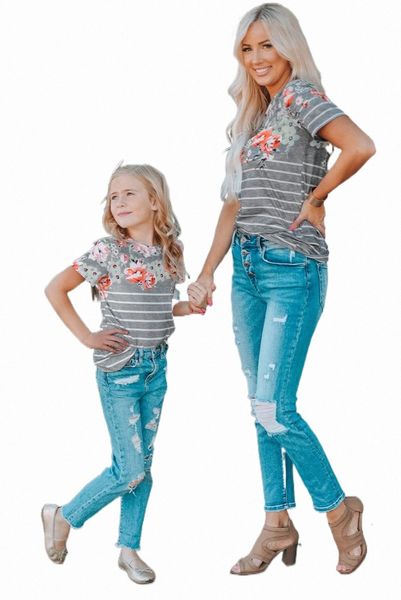 

gray spring vibe floral & stripe tee 2023 new m5pv#, White