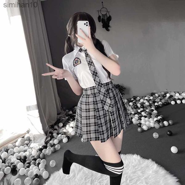 

set womens kawaii jk uniform lingerie clothing cute school girl cosplay exotic costumes skirt suit set l230518, Red;black