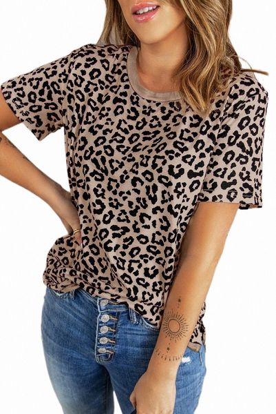

crew neck leopard side split t-shirt 2023 new k5xo#, White