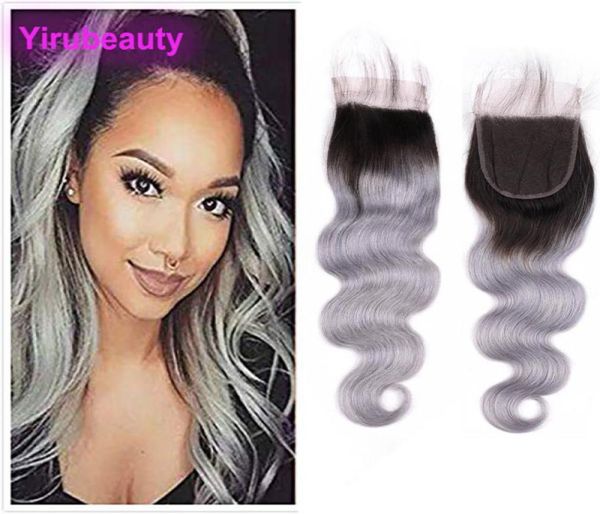 

indian virgin hair 4x4 lace closure 1b grey body wave natural color 4 by 4 closure middle three part body wave9755342, Black;brown
