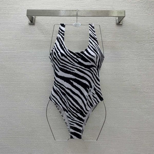 

23ss womens swimwear womens bikini designer bathing suit bikini swimwear zebra print logo printed u-neck backless high stretch one-piece swi, White;black