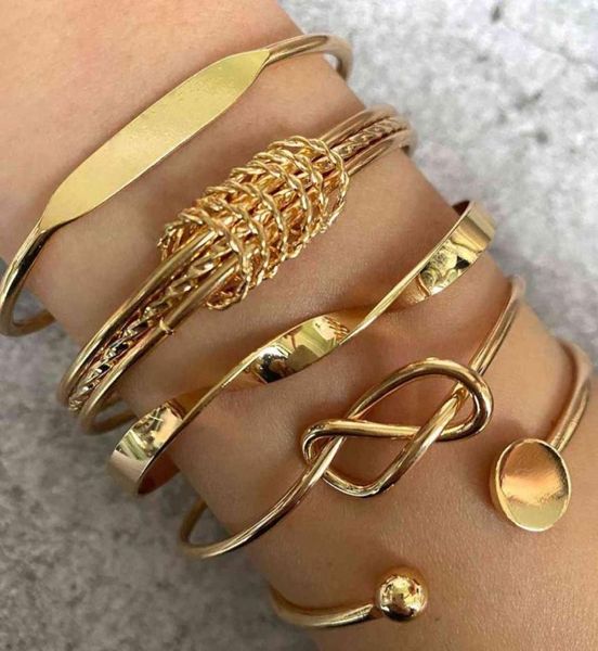 

5pcs punk gothic gold plated bracelets female knot unusual bracelet bangles for women 2020 fashion jewelry4545812, Black