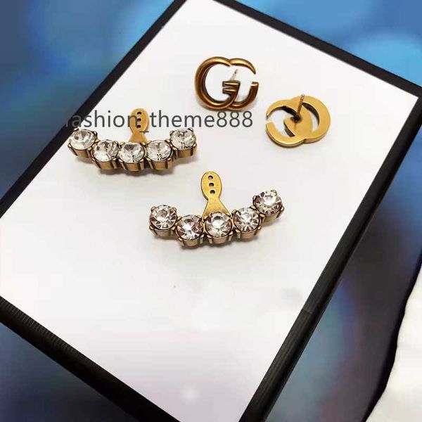 

designer earrings charm classic embossed with diamond studs retro double letter earring dual purpose eardrops jewelry for women lovers party, Golden
