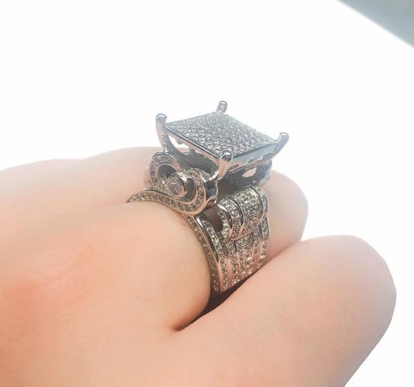 

luxury female full diamond big ring 925 silver wedding rings for women promise pave engagement ring4565736, Slivery;golden