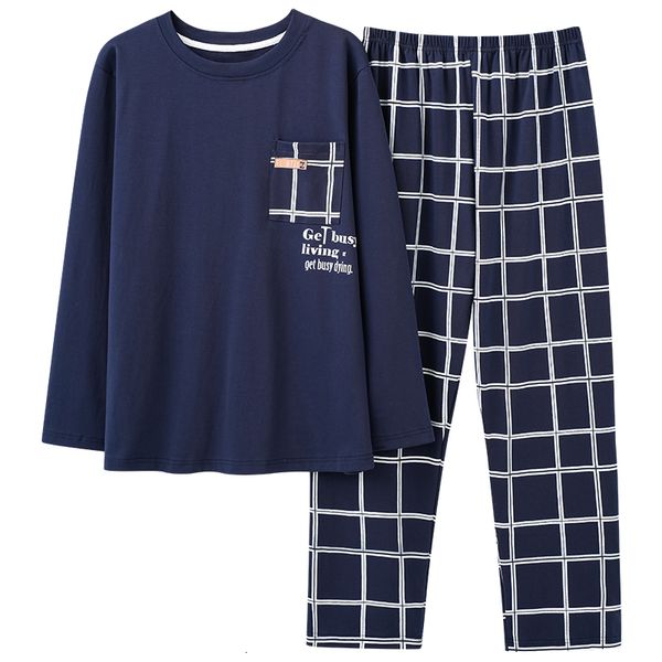 

men's sleepwear spring autumn men cotton pajamas set fashion casual plaid sleepwear suit home clothes loose home wear plus size 3xl 230, Black;brown