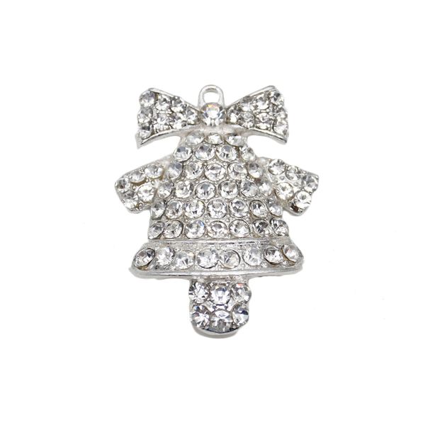 

10pcs/lot crystal jingle bell shape pendant rhinestone christmas holiday charm pendants for necklace, Silver