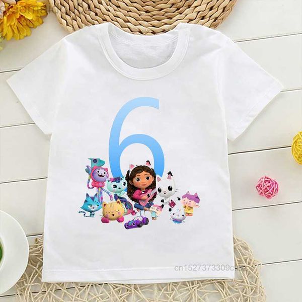 

t-shirts fashion kid's tshirts 2-12 years old birthday number gabbys doll house cartoon print girls t-shirts birthday party clothing aa, Blue