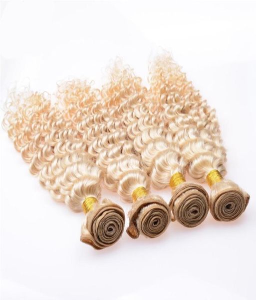 

malaysian indian brazilian blonde hair deep wave 3pcs platinum blonde curly hair weft 613 human hair weave 6155316, Black;brown
