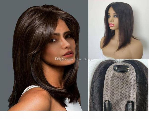 

stock natural color silk base human hair ers for thinning hair women 255 inch cap clip in hairpiece3346956, Black;brown