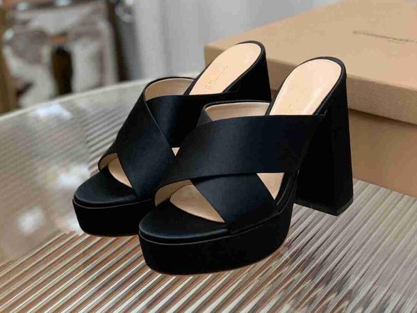 

realfine888 dress shoes 5a gr8186320 gianvitrosi 11.5cm high heels slippers 3.5cm platform pumps slippers sandal fashion shoe for women size, Black