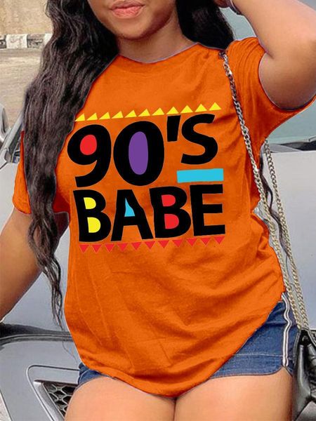 

women's plus size tshirt lw 90 s babe print tshirt clothes ladies summer t clothing fashion casual tshirts short sleeve women female te, Black