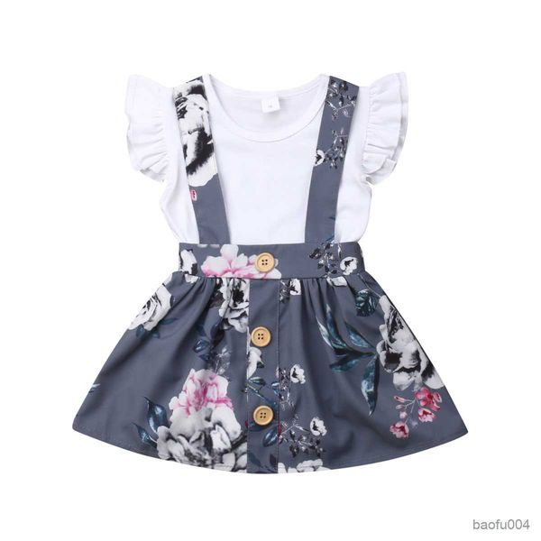 

clothing sets 0-24m toddler kid baby girl floral overall skirt suspender dress outfit r230518, White