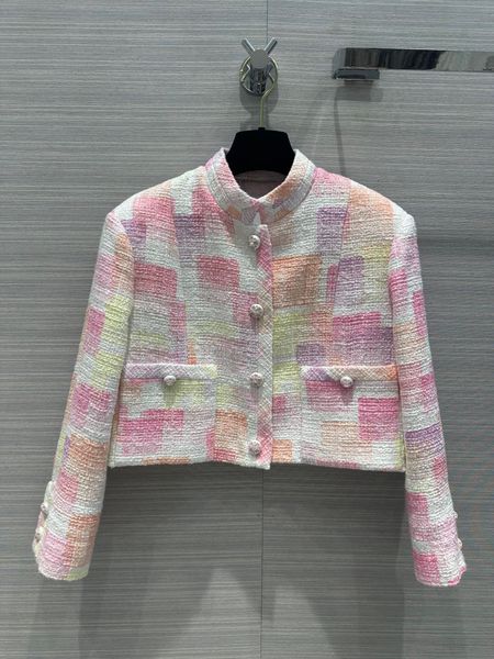 

2023 women's jackets new plaid tweed sweet jacket women half neck long sleeve single breasted loose short vintage coat, Black;brown