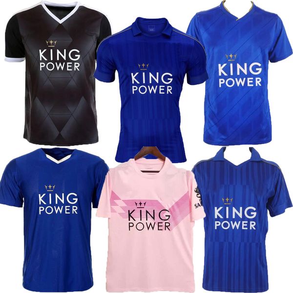 

leicester retro soccer jerseys 15 16 champion winner vardy kante mahrez okazaki classic vintage football shirts, Black;yellow