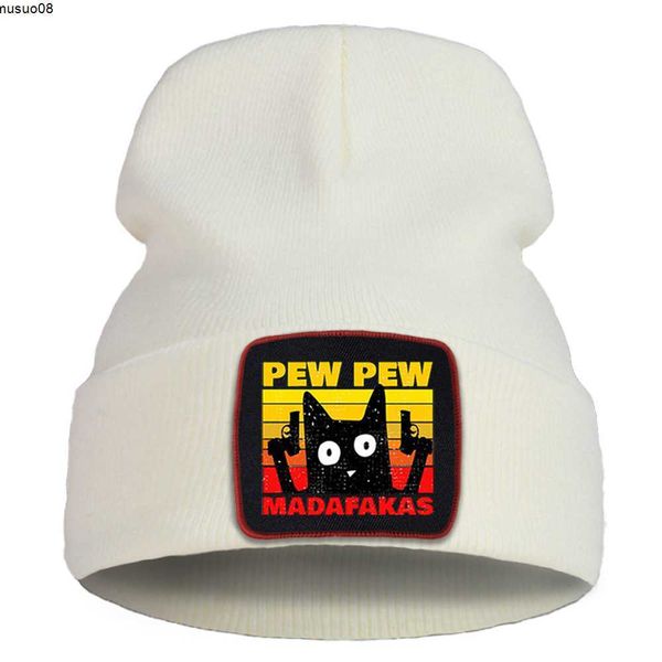 

beanie/skull caps funny pew madafaka beanie women caps winter cotton bonnet hat hip soft hop knitted hats outdoor simpleskullies hat j230518, Blue;gray