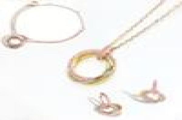 

europe america fashion necklace bracelet earrings lady women brass engraved letter settings pink diamond three circles pendant 18k6860222, Black