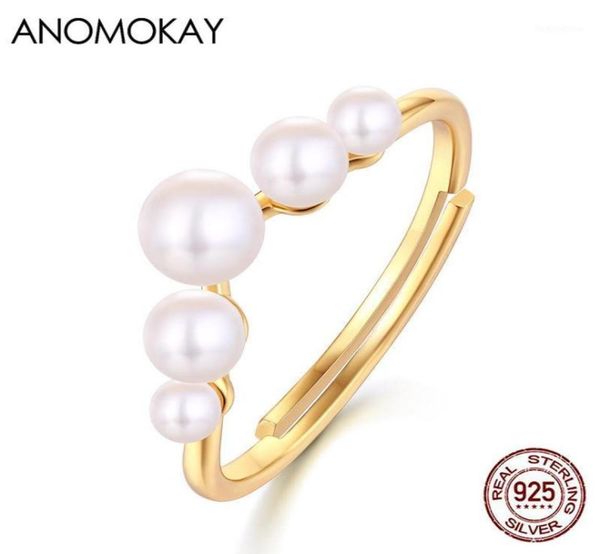 

cluster rings anomokay spring autumn series one line pearl gold color for birthday valentine039s day gift adjustable 925 silv2323796, Golden;silver