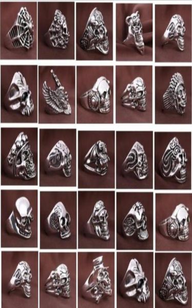 

whole 30pcslot vintage sports men039s gothic skull rings metal rock jewelry mixed styles 1822mmcolorsilver5018353, Golden;silver