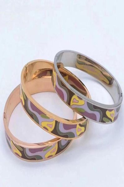 

designer colorful letter snap bangle ladies enamel jewelry rose gold silver open bracelet love color bracelet with or7633754, Black