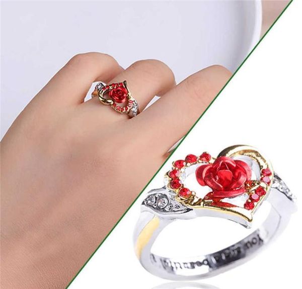 

2021 trend ring for women luxury rhinestones with heartshaped flower bohemia romantic love rose women039s finger ring for wedd8374635, Silver