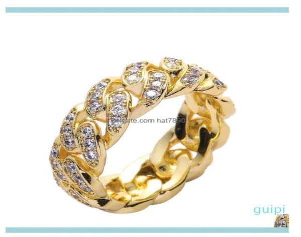 

three stone rings jewelryhandinlaid zircon cuba chain ring 8 mm full set for men europe and the united states hiphop drop delive9452364, Golden;silver