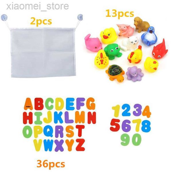 

bath toys 13 pcs baby bath water play floating grip toys + 36 letters and alphanumeric numbers + 2 mesh bath organizer toy eco-safe toys