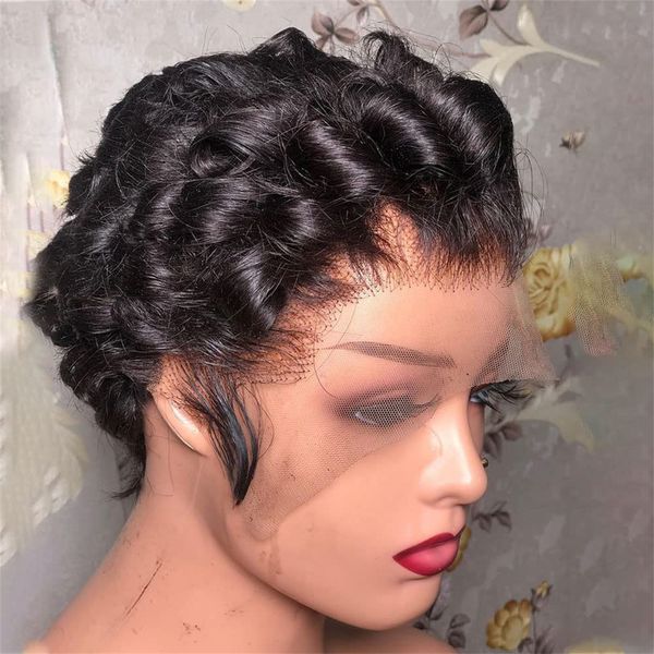 

short bob lace wig black curly human hair wig for women deep water wave brazilian hair 13x4 lace frontal wigs onsale, Black;brown