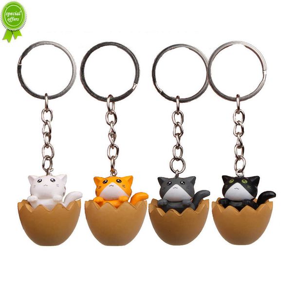 

new kawaii cartoon eggshell cat keychains lovely animal doll pendant key rings for women bag car ornament creative diy gifts