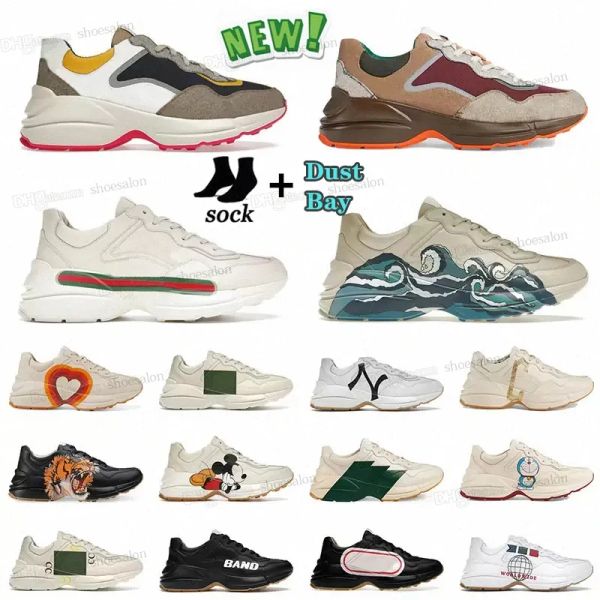 

2022 rhyton vintage casual shoes men women multicolor designers sneakers leather ladies luxurys runner trainers brand pl gg''sneak, Black