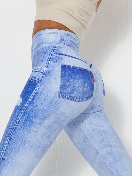

leggings imitation jeans printed yoga pants women fitness leggings push up sport pants bubble butt running pants high waist yoga leggins, Black