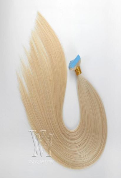 

european russian vmae blonde 613 1b nature color 18 to 24 inch 100g double drawn straight virgin raw human hair extension tape i3260763, Black