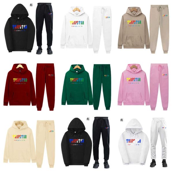 

mens t shirts trapstar tracksuits letter printed hoodies sportswear men winter clothing warm two pieces set loose sweatshirt jogging pants b, White;black