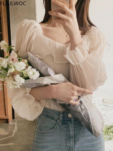 

t-shirt 2022 new korea design shirts blouses women fashion elegant sweet japan girls solid off shoulder cute ruffles chic 3006, White