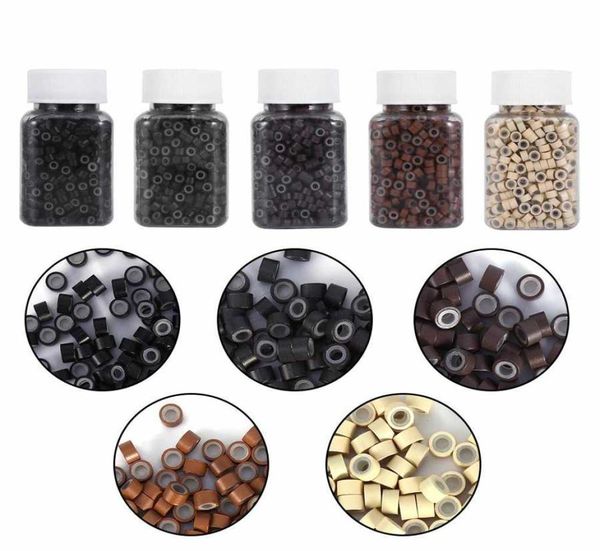 

1000pcsbottle 5mm silicone lining rings loops beads tools for human hair extension6821746, Brown