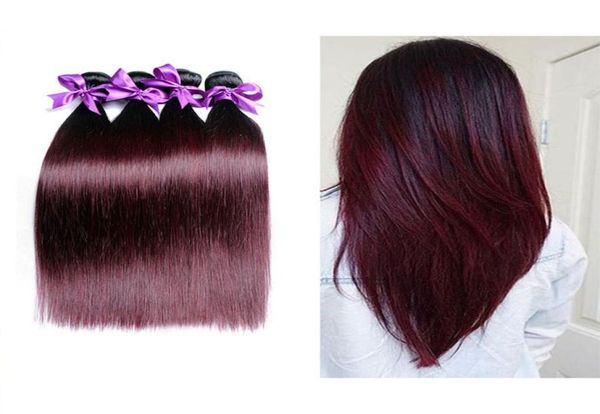 

ombre brazilian virgin human hair 4 bundles colored straight 1b99 burgundy human hair weave two tone brazilian hair wefts extens2273703, Black