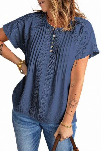 

blue crochet eyelet short sleeves 2023 new q2qz#, White