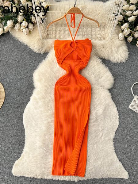 

urban dresses ins gaun wanita rajut solid fashion bodycon tanpa lengan halter musim panas 2023 kantor gaya eropa 230517, White;black