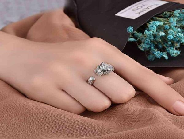

classic trend micro full diamond zircon leopard head ring fashion atmosphere spirit diamond open 20228510269, Silver