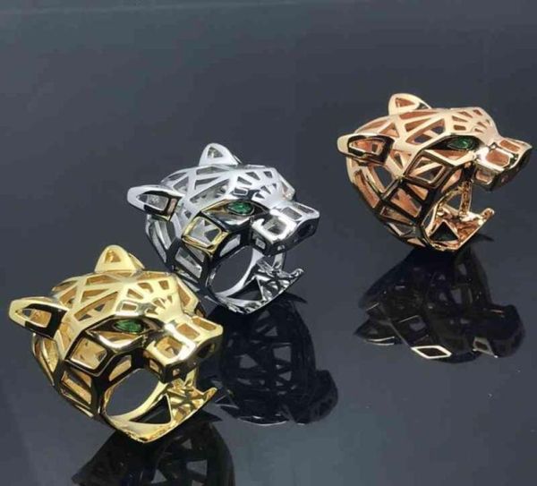 

new smooth hollow leopard head ring 925 silver plated rose gold series couple3469522