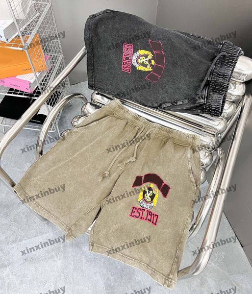 

xinxinbuy men women designer shorts pant paris scissors 1917 tie dye destroyed letter cotton fabric spring summer black khaki gray s-2xl